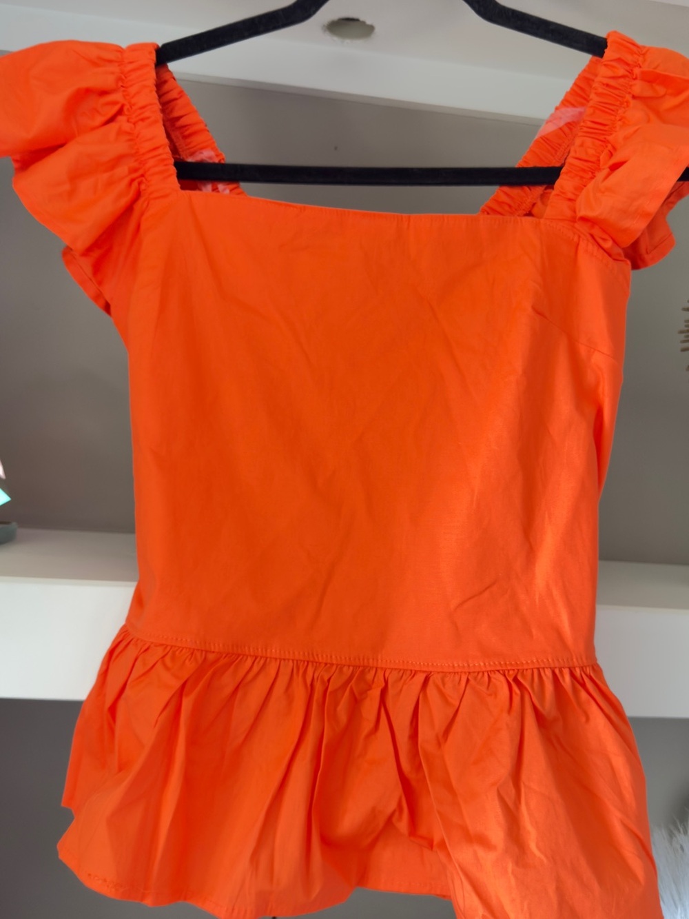 Womens Orange Ruffled Peplum Top